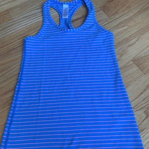 Blue and coral striped tank top
